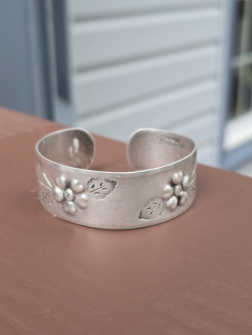 Vintage Sterling Silver Floral Open Cuff Bracelet